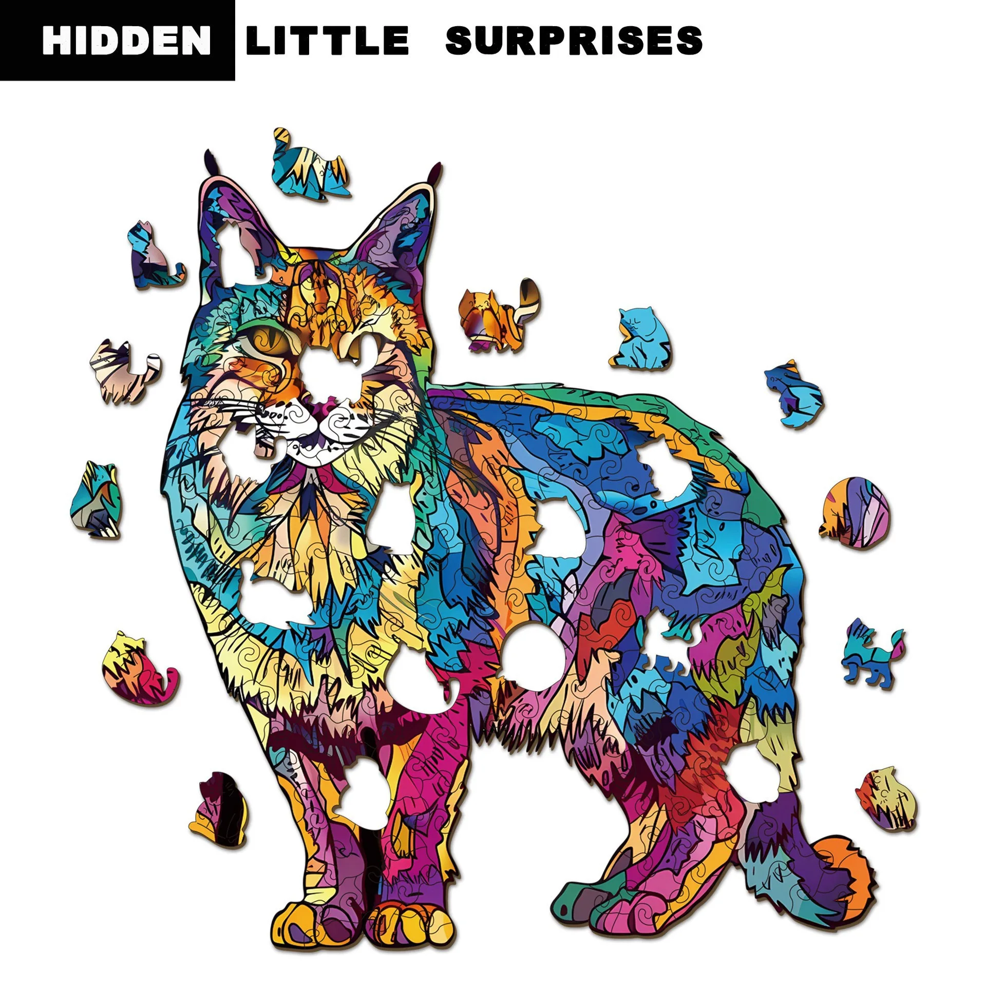 108/160pcs Wooden Cat Puzzle Irregular Cat Shaped Jigsaw Puzzle Stress-Relieving Game Birthday Xmas Gifts Fun Educational Toys