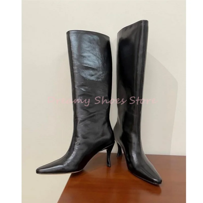 الصلبة ماتي الجلود خنجر حذاء برقبة للركبة المرأة مثير وأشار الانزلاق على أحذية طويلة الشارع نمط العصرية مأدبة الحفلات سيدة الأحذية #2