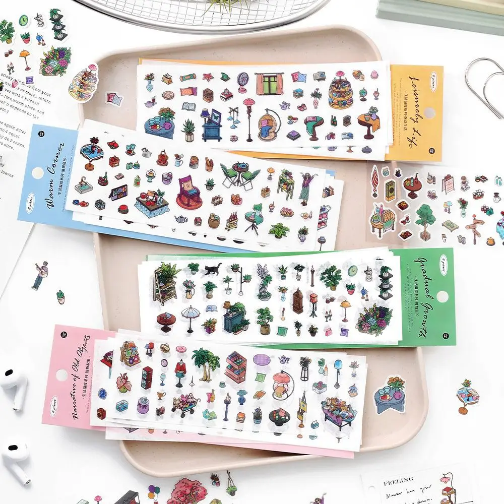 6pcs/1lot Kawaii Scrapbook Stickers Living temperature Junk Journal Gold Planner Stationery Sticker Planner Decorative