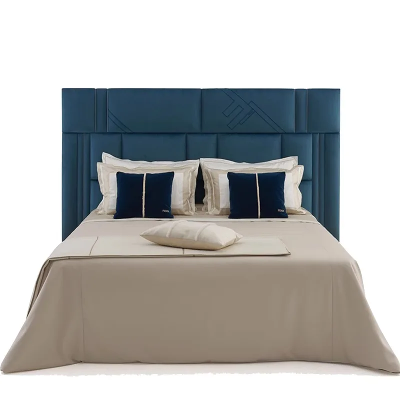 

Italian Latest Luxury Double Bed Bedroom Furniture Modern Dark Blue Velvet King Bed