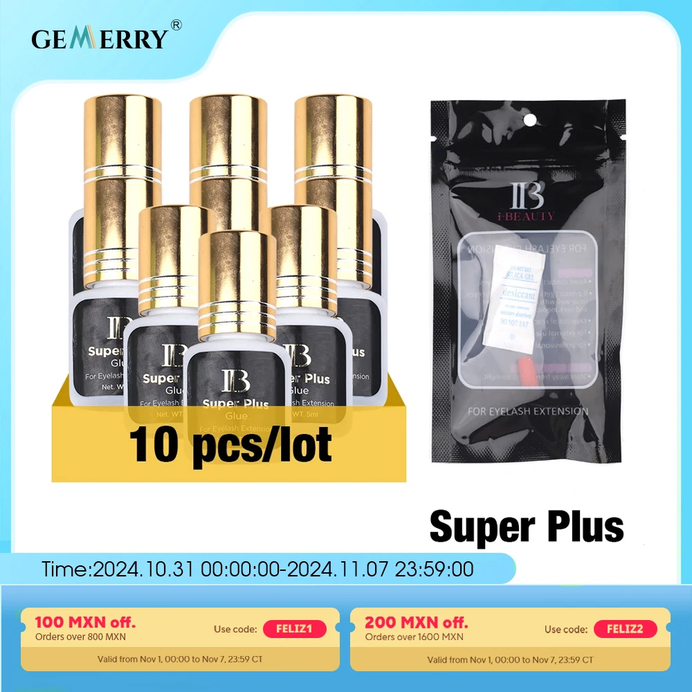 

10 Bottles Original IB Super Plus Glue I-Beauty 5ml 1-2s Fast Drying Eyelash Extensions Adhesive Gold Lids Lash Glue Wholesale