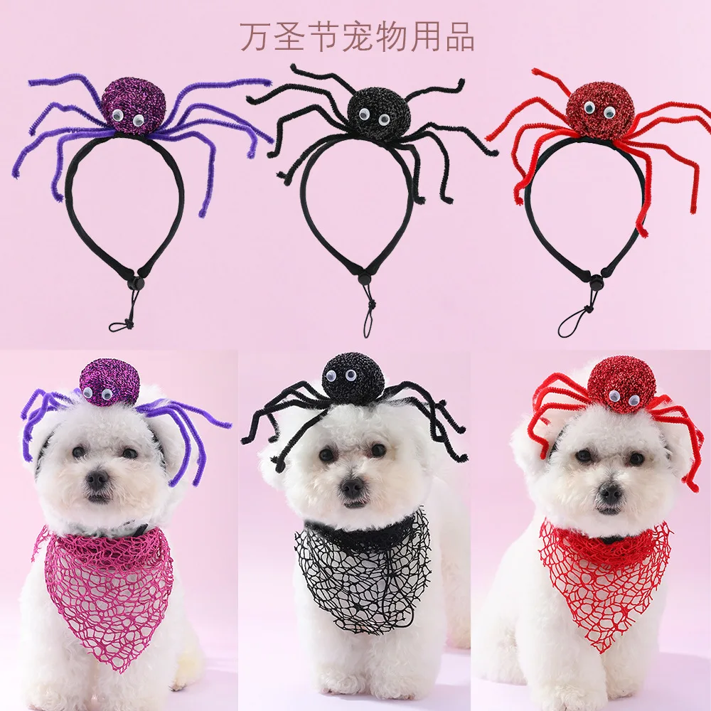 New Halloween Pet Saliva Towel Spider Headband Christmas Dog Headwear Holiday Accessories Photo Props Christmas Gifts