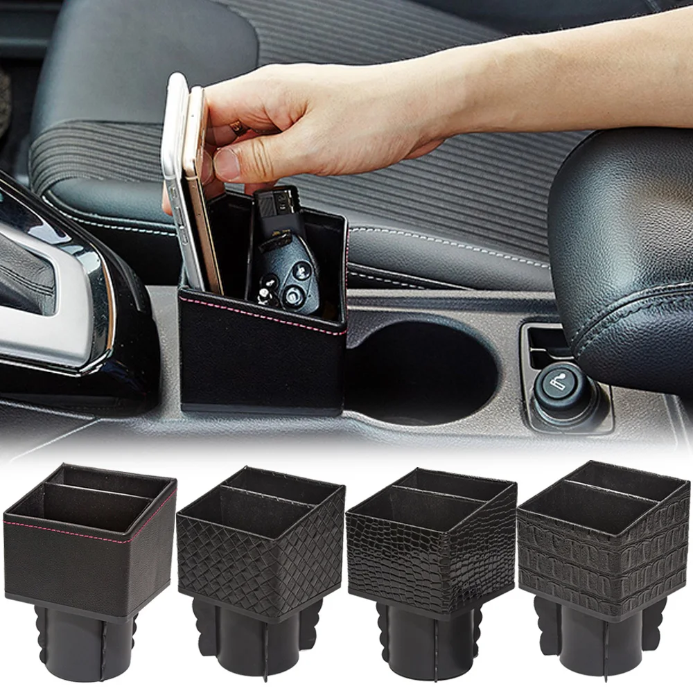 Car Central Storage Box Leather Organizer Container Cup Holder Pocket Center Console Organizer For Key Card Coin Storage