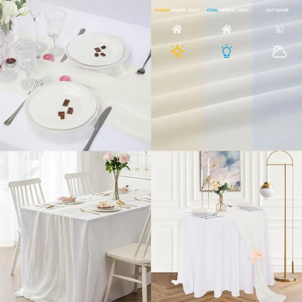 

Ivory 12-Pack Chiffon Table Runners, 14x108 Inches, for Party, Wedding, Bridal Shower, Fall, Christmas Decorations