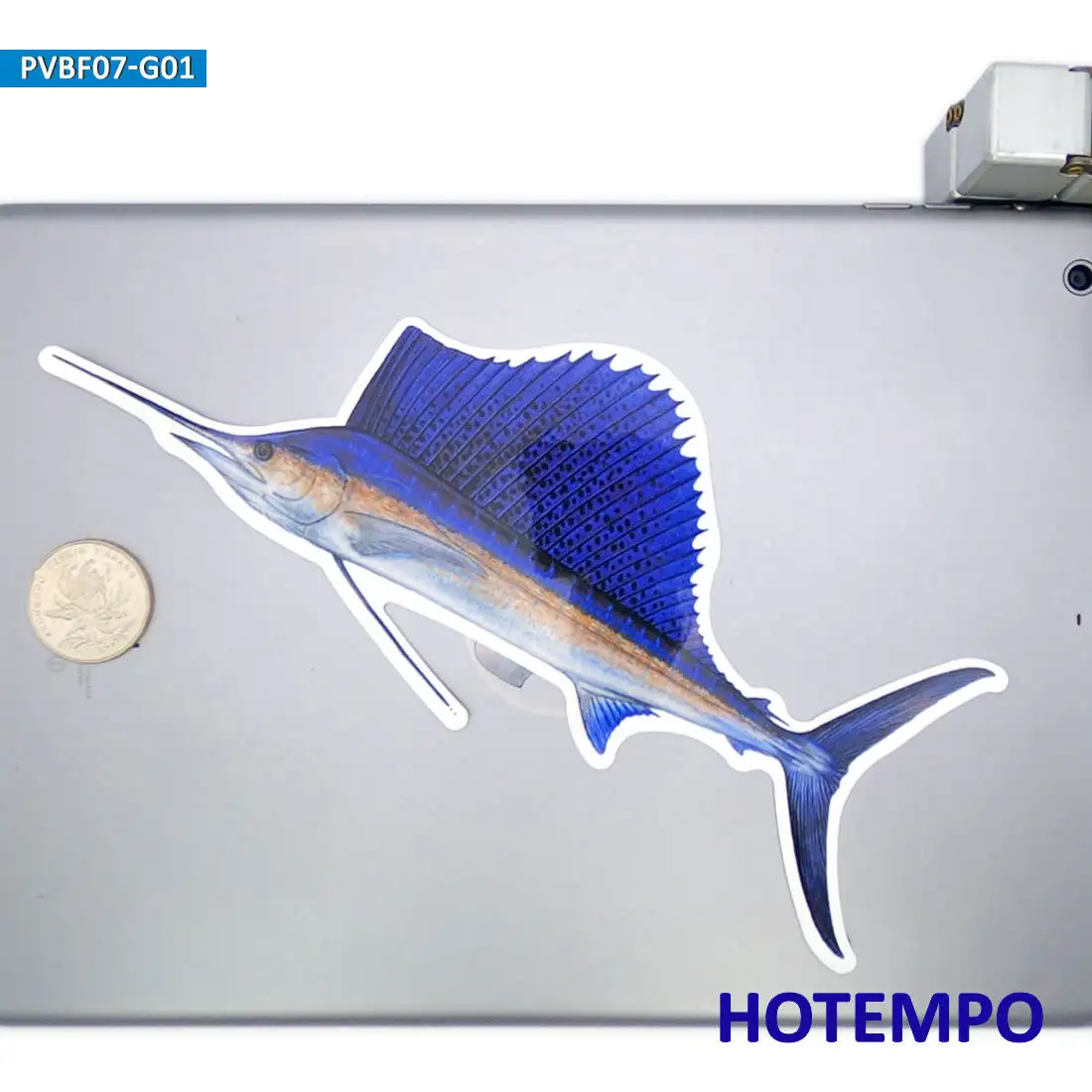 20cm Big Size Sea Fish Sailfish Style Go Fishing Waterproof Stickers for Fisherman Boat Fish Tank Luggage Motorcycle Car Sticker