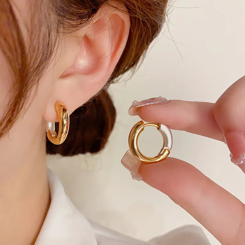 

925 Sterling Silver Minimalism Silver Gold Color Round Hoop Earrings for Women Girls Trendy Party Jewelry Accessories Gift