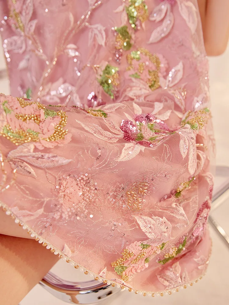 New Chinese Style High-end Embroidered Sleeveless Fairy Dress 2026 Summer Fashion Sequin Light Luxury Dress ﻿