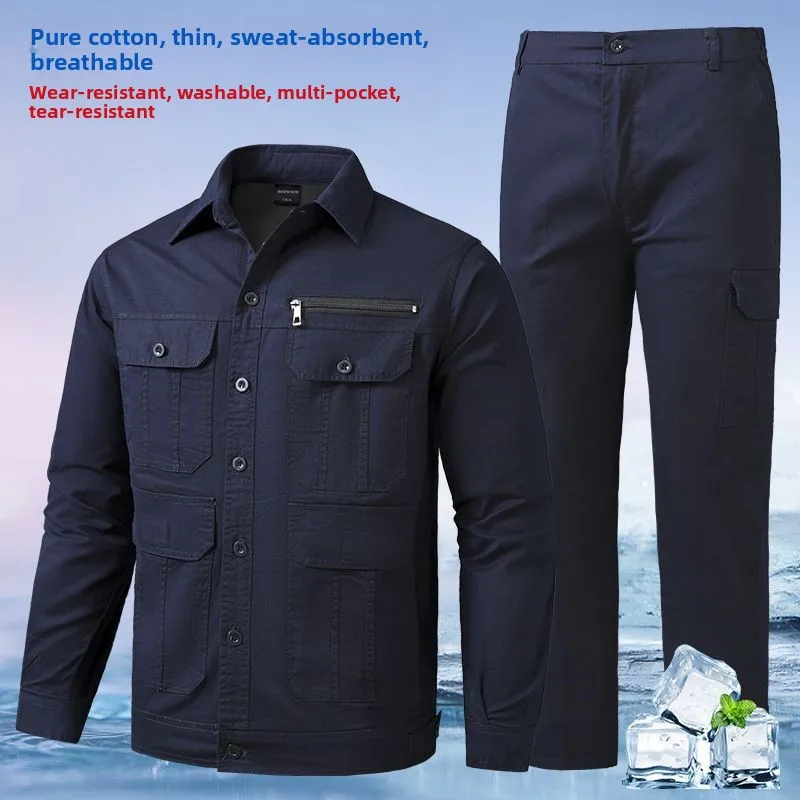 

Летний тонкий рабочий костюм из чистого хлопка с камуфляжным принтом для мужчин: дышащая, износостойкая рабочая форма