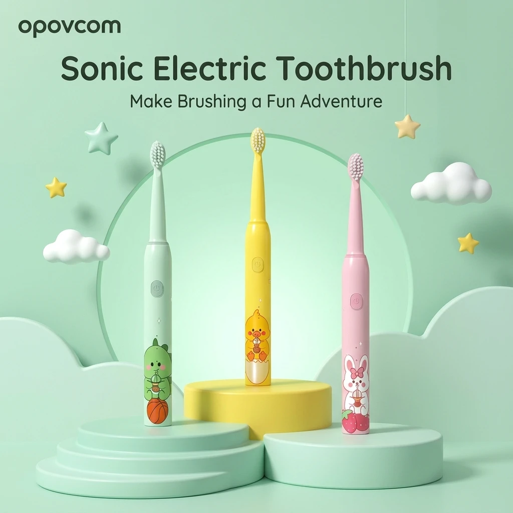 

Kids Sonic Electric Toothbrush for 6-15 Years Children IPX7 Waterproof Soft Bristles 2-Min Smart Timer Cartoon Toddler Oral Care