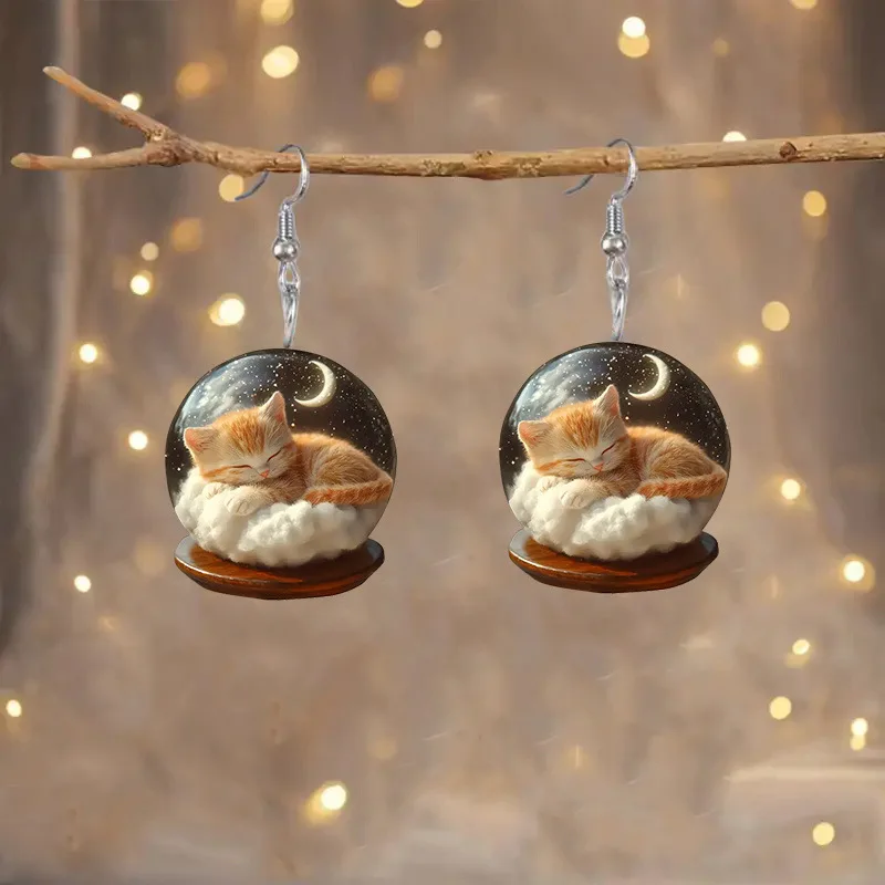 1 pair of Bohemian acrylic dream kitten earrings in the moonlight, suitable for men and women's daily/party wear in all seasons
