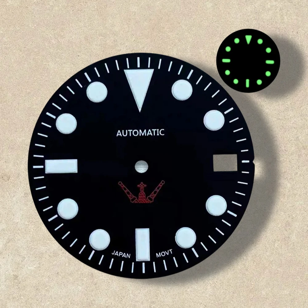 28.5mm Retro SUB Dial S Logo NH35 Dial Fit 3/3.8/4.2 O'clock Crown Green Luminous Watches Accessories For NH35/NH36 Movement