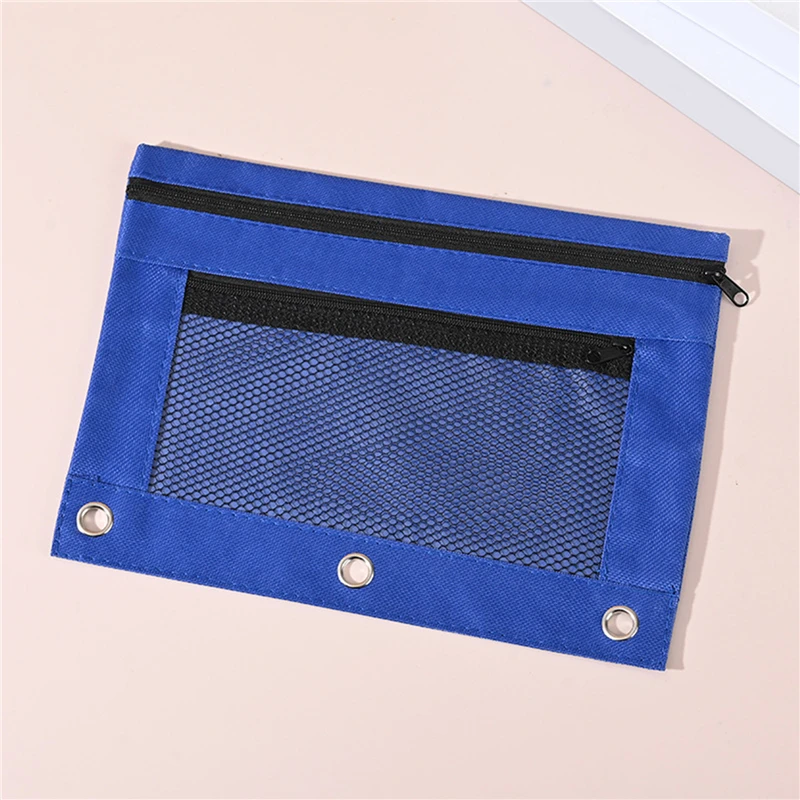 3 Rings Multicolor Pencil Pouch Case Binder Zipper File Canvas Visual Storage Bag Large Capacity Solid Color Pencil Case