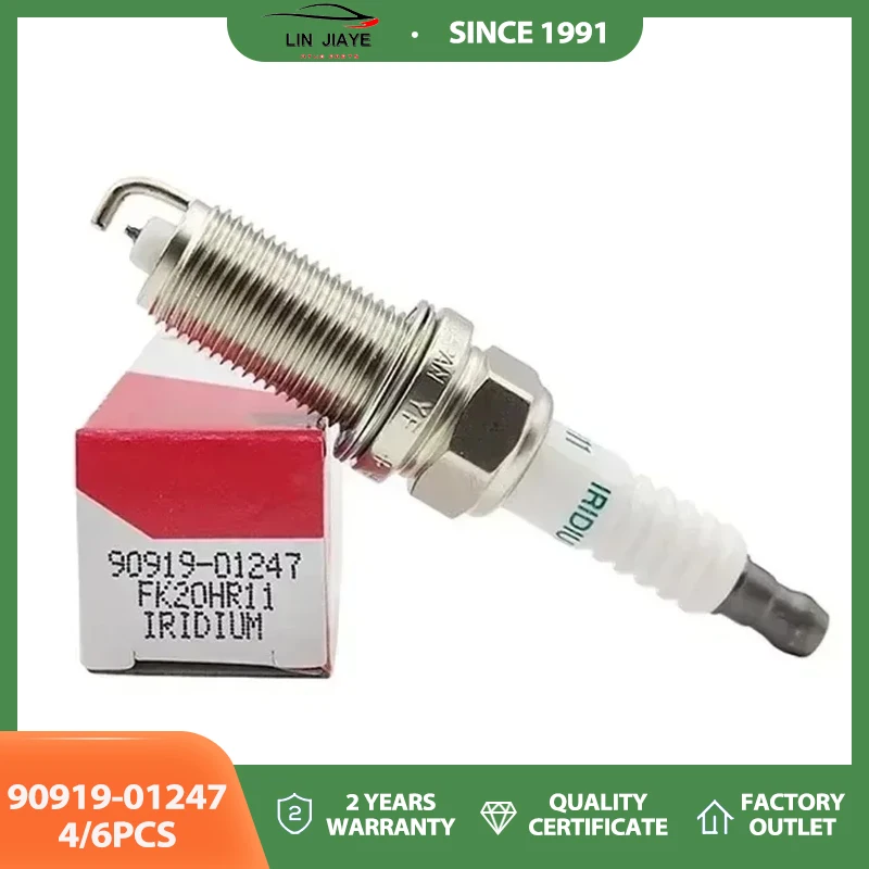 4/6Pcs Hot Sale Iridium Spark Plug 90919-01247 FK20HR11 For Toyota Camry Highlander RAV4 Lexus V6 3.5L Prado Venza 9091901247