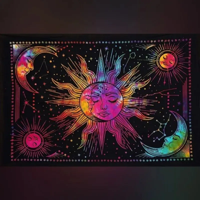 1 pieza  tapicería  sol y luna con estrellas brillantes - Colorida coración celestial para sala  estar, dormitorio, ofic