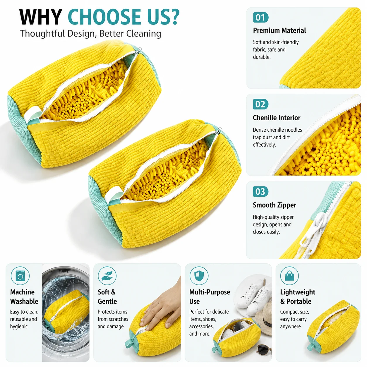 Reusable Shoe Laundry Washing Bag, Durable Zipper Sneaker Cleaning Wash Pouch, Anti‑Tangle Shoe Washer Protector Bag, Wash Shoes Safely In Washing Machine For Home Daily Use