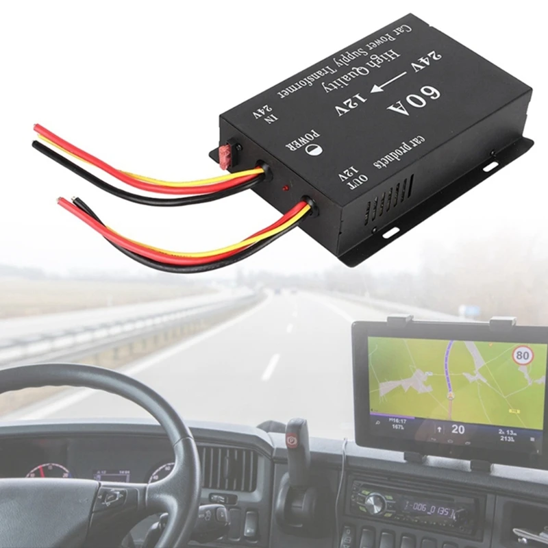 Car Truck Sound Power Adapter 24V To 12V 60A Voltage Reduction Converter Black Plastic Reducer 1 Piece