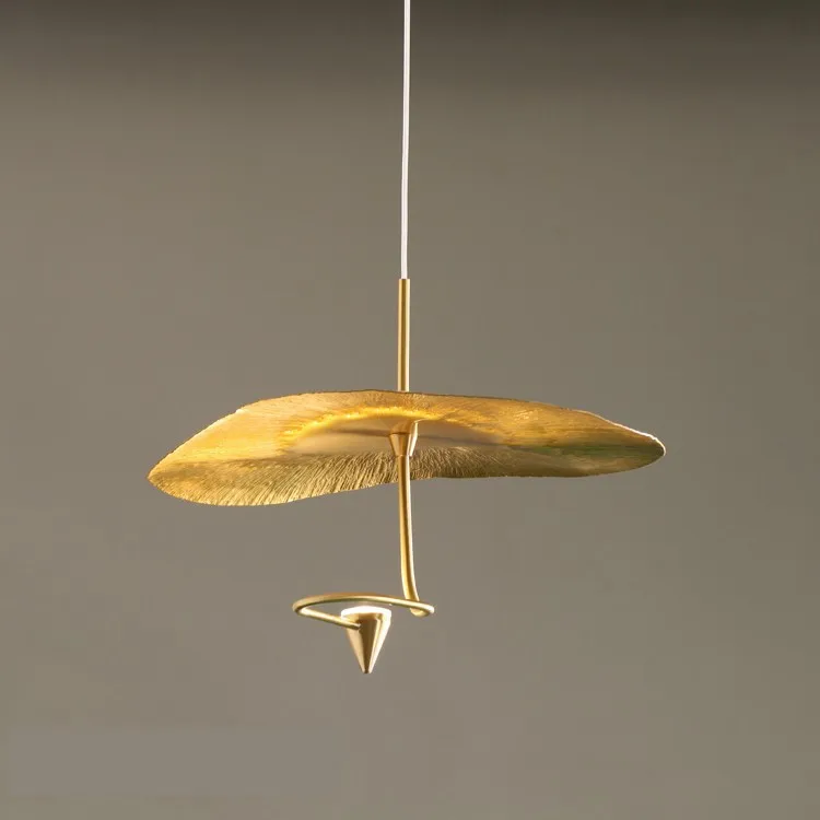 

Light luxury all copper lotus leaf living room dining room chandelier designer creative art bedroom bedside pendant light