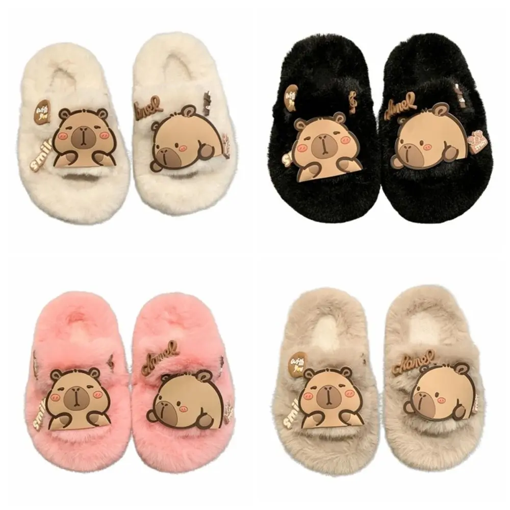 

Creative Children Warm Capybara Slippers Animal Rubber sole Capibara Plush Slippers Soft Kawaii Winter Home Shoes Indoor