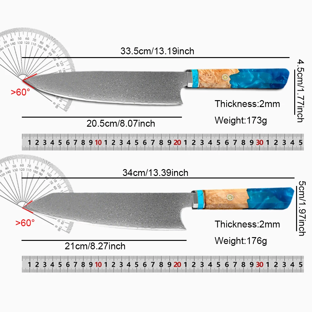 8 inch Damascus Steel Japanese Chef Knife Hand Forged Professional Kitchen Knives Slicing Sharp Meat Vegetable Cooking Knife