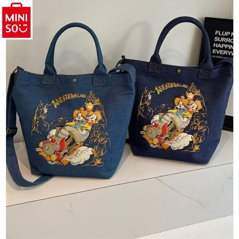 

MINISO Disney Cartoon Flying High Quality Canvas Tote Bag for Women's Casual Versatile Handheld Crossbody Dual Use Bag