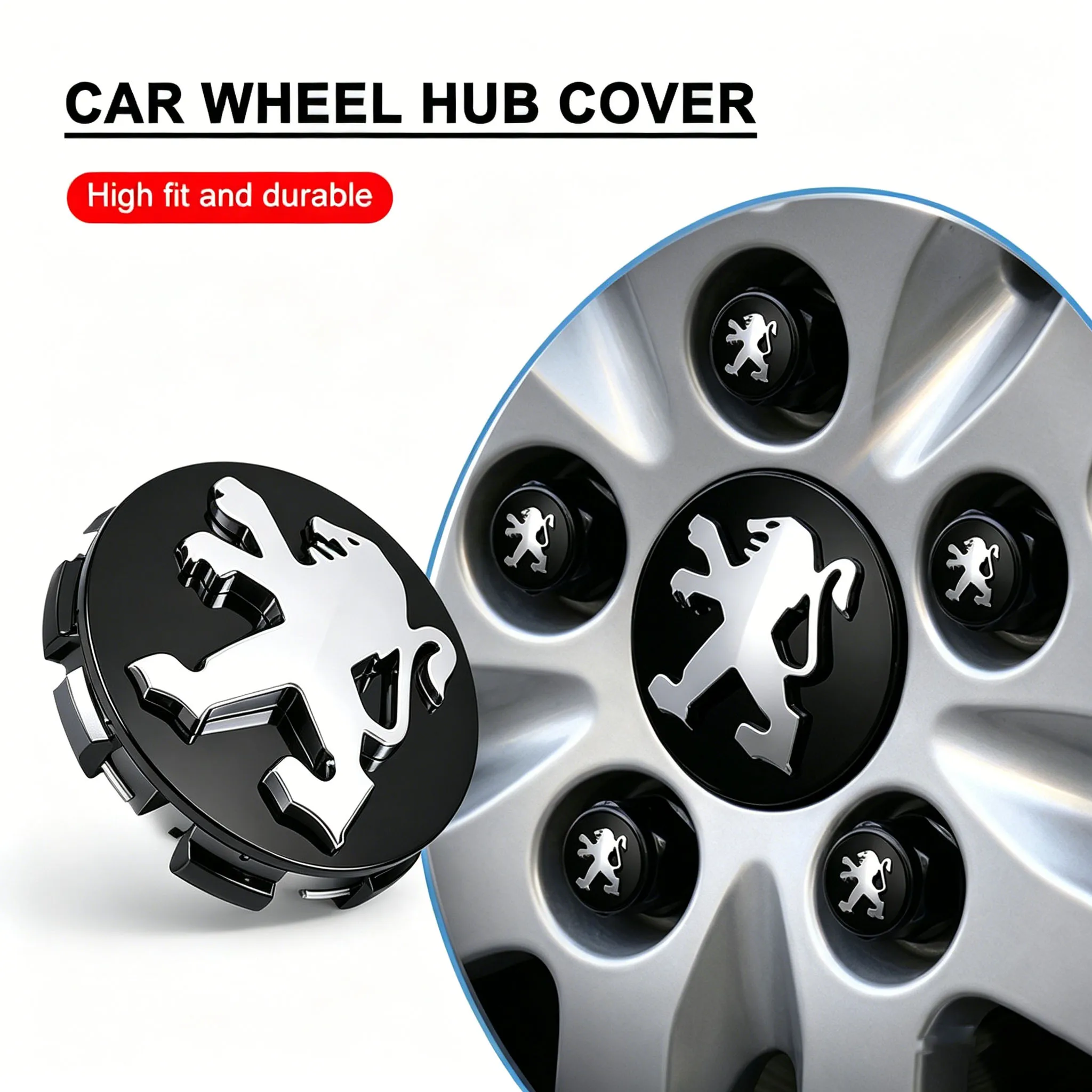 Emblem For Peugeot 3008 2008 206 207 307 308 408 508 RCZ 208 4pcs 60mm Premium Logo Wheel Covers Wheel Center Hub Caps Badge view 3