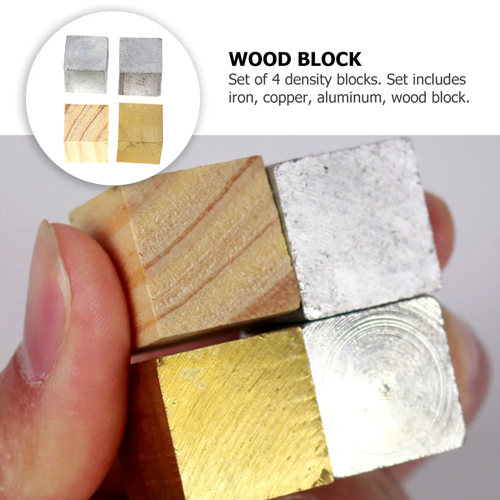 4 Density Cubes Set Physics Teaching Instrument Metal Block Elements Cube Physical Experiment Equipment Wooden Copper Iron