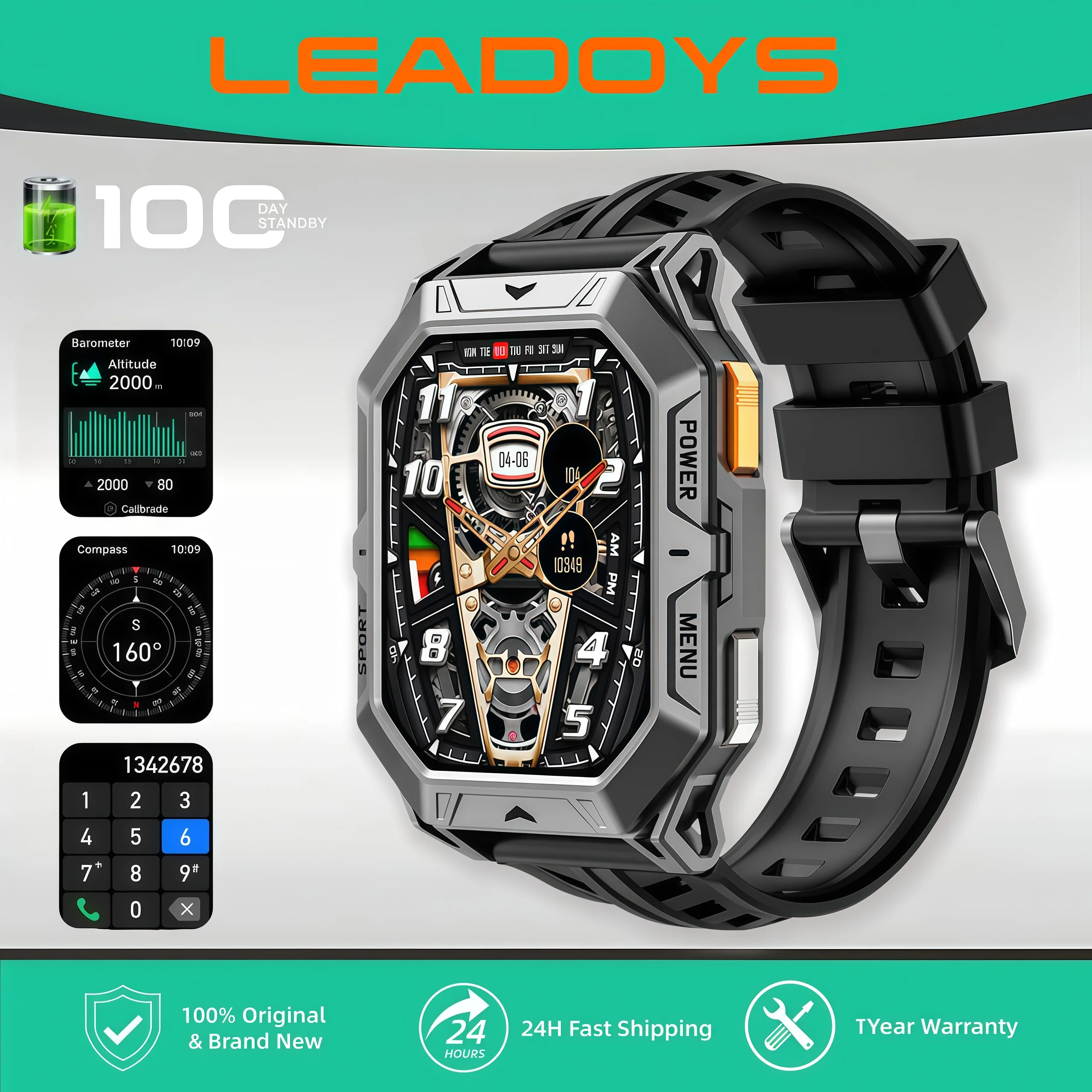

LEADOYS X1 Pro Outdoor Rugged Smart Watch 1ATM Waterproof Bluetooth Call Long Standby Compass Altitude Air Pressure AMOLED Smart