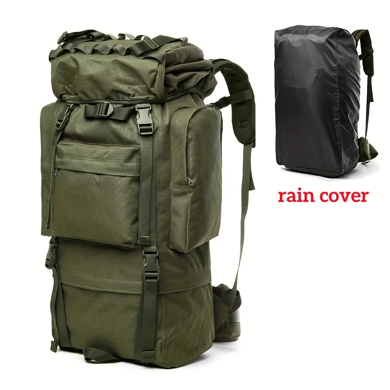 Travel Camping Backpack Hiking Bag Men Large Capacity Climbing Backpack Outdoor Sports 70L Waterproof Nylon Bag with Rain Cover