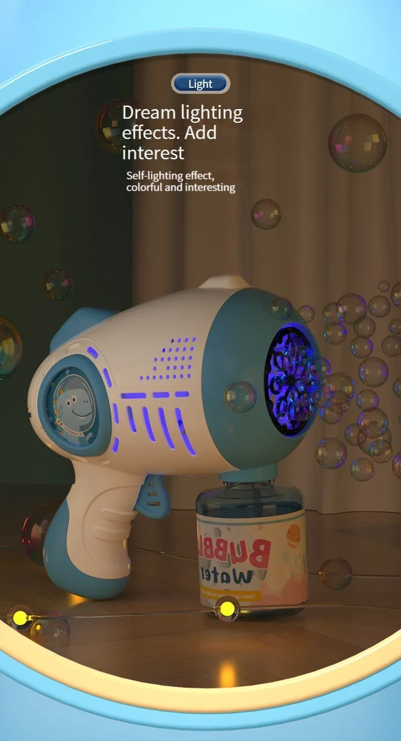 Electric Bubble Machine Flashing Light Music Automatic Bubble Blower Soap water Bubbles Maker Gun for Children Kid Outdoor Toys