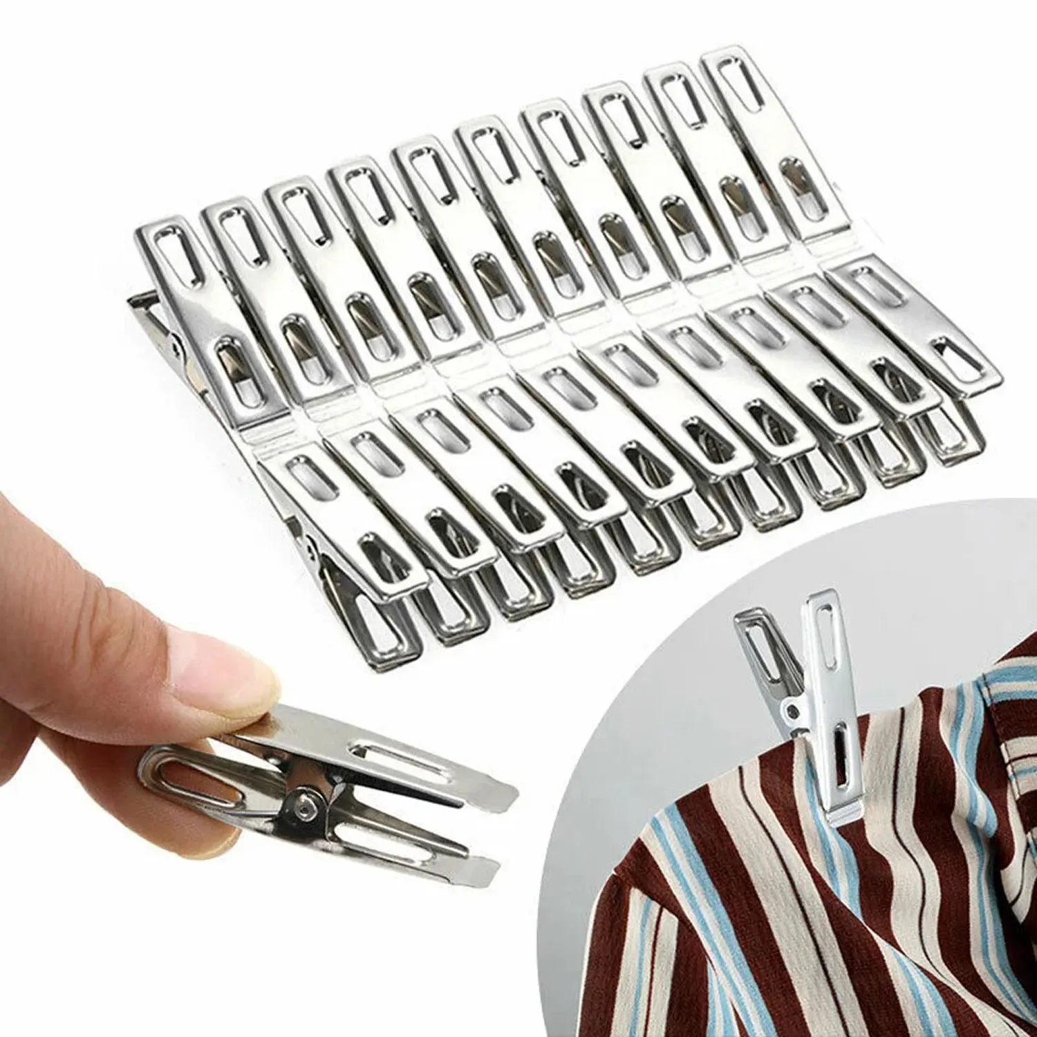 Clothes Pegs 10/20/50Pcs Stainless Steel 4.5cm Clips Washing Line Hang Pins Windproof Metal Clothespins Sealing Photos Hanger