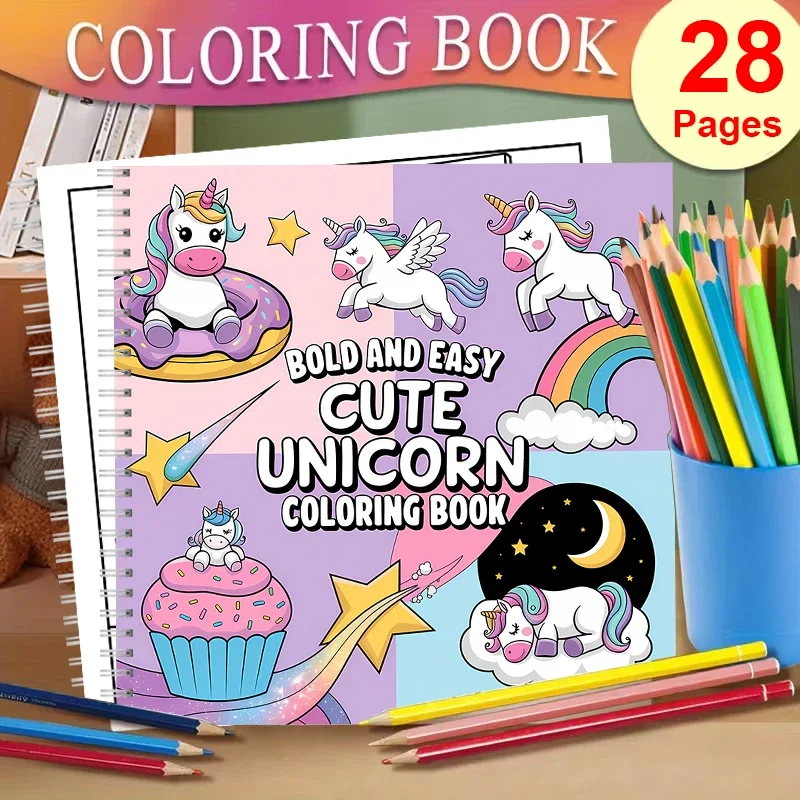 

Простая и милая раскраска с единорогами для взрослых, подарок на день рождения, принадлежности для школы, книга для рисования для взрослых