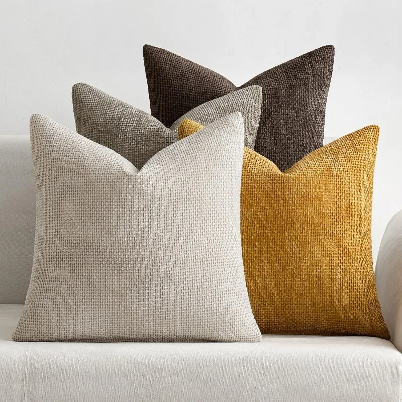 

Pack of 4 Couch Throw Pillow Covers 20x20 Inch Neutral Gold/Brown Soft Decorative Chenille Pillow Covers Farmhouse Accent