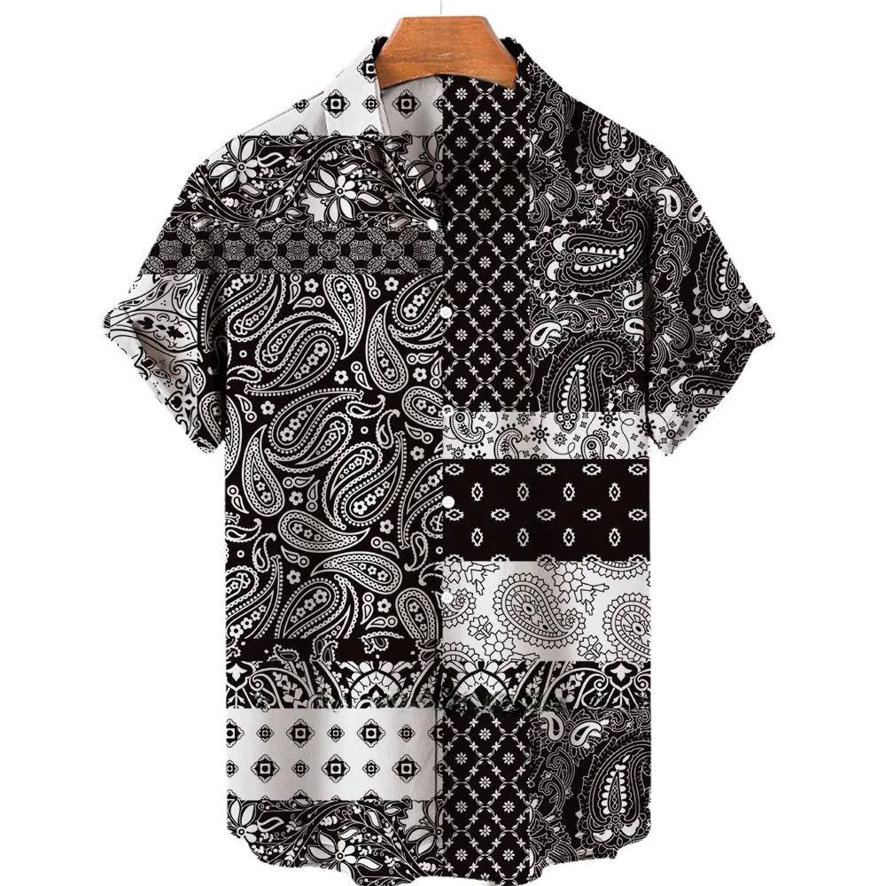 

Retro 3D Geometric Print ort Sve irt Lapel Design Loose Fit Faion Urban Sle for Young Men All Seasons Wear