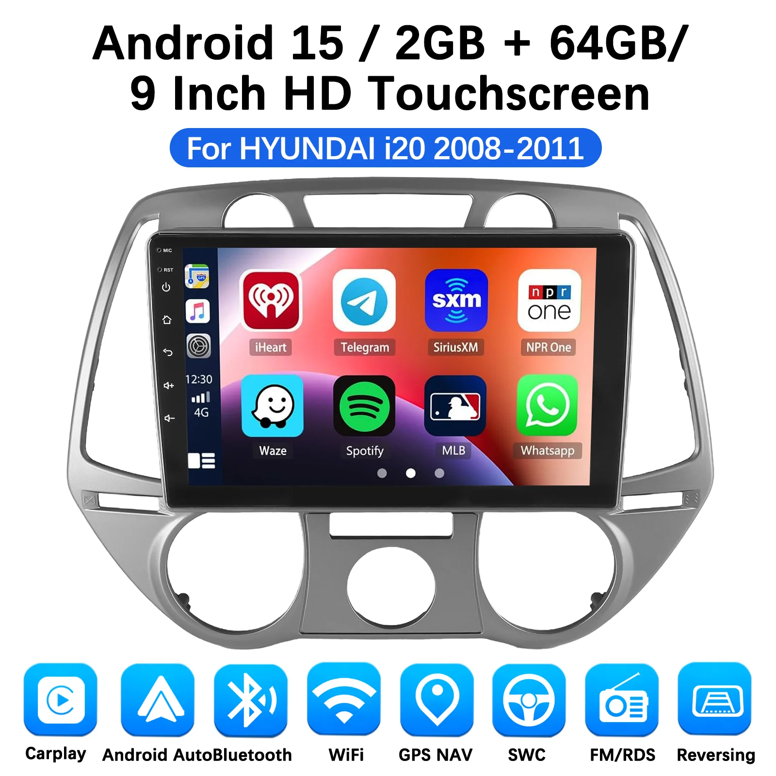 MOPECT Android Draadloze CarPlay Auto Autoradio voor Hyundai I20 2012-2014 Intelligent Systeem WIFI SWC RDS GPS FM/AM BT DAB+