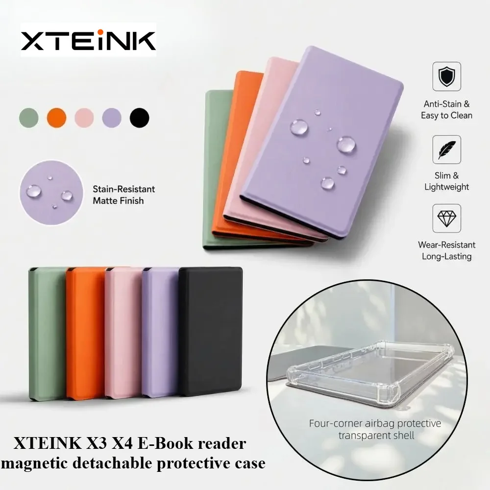 Magnetic Protective Case for XTEINK X3 X4 E-ink Reader All-inclusive Anti-fall Collision Protective Shell Flip Cover E-Book Case