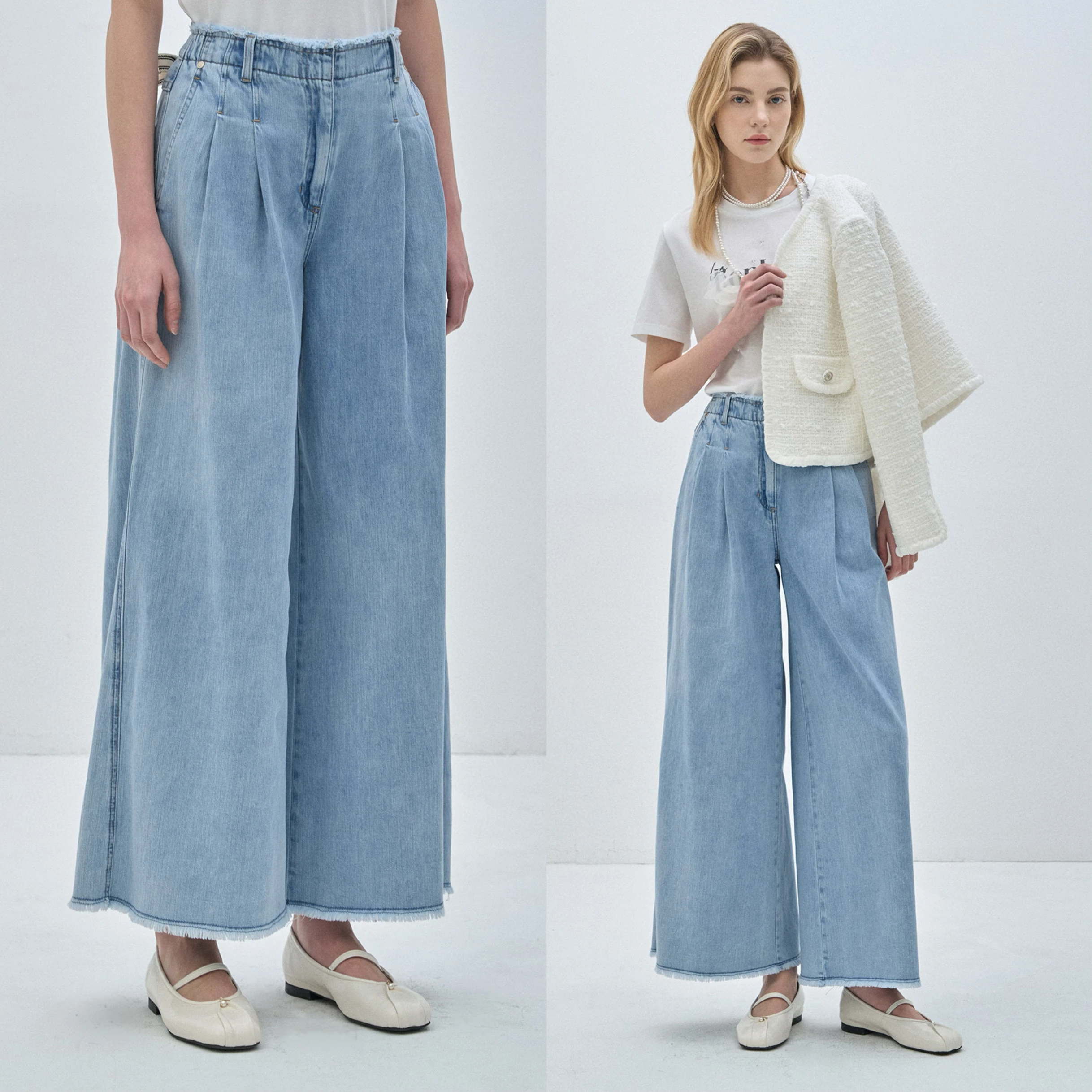 

Summer Wide Leg Denim Jeans High Waist Zipper Closure Cotton Waed Knot Belt Korean Sle Loose Fit Blue Denim