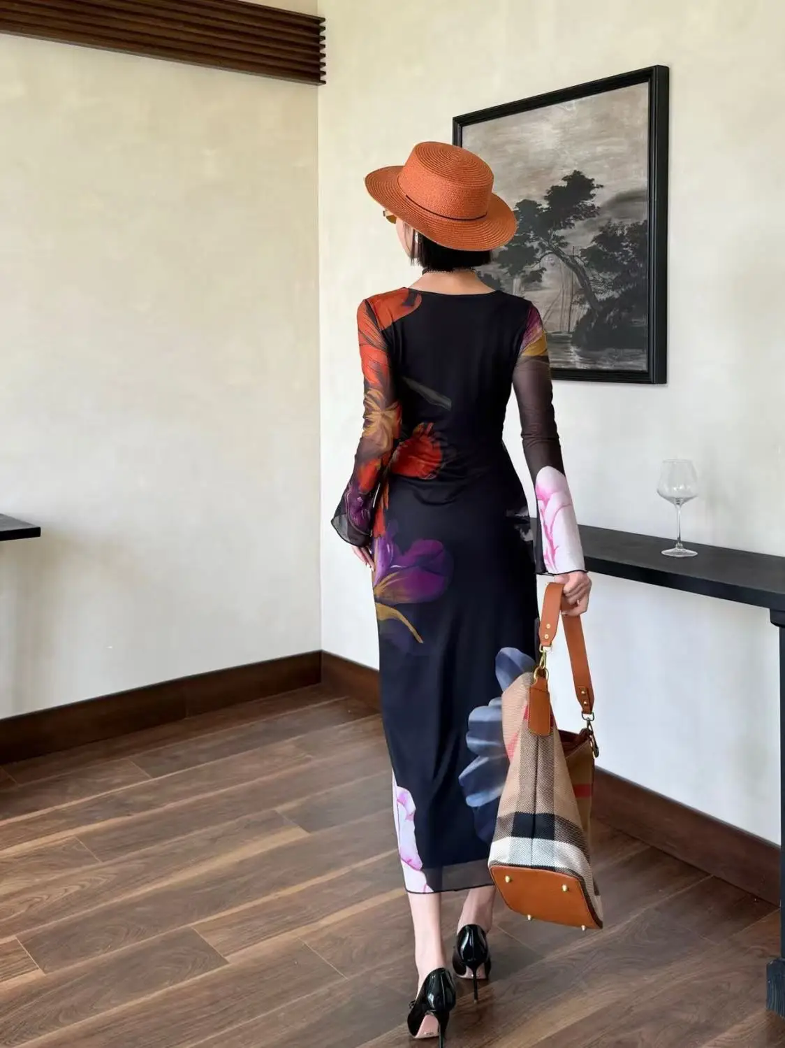 فساتين نسائية فستان موحد للخريف من الساتان واللؤلؤ مطوي ميدي مأدبة نمط فرنسي أنيق أنيق راقي رائع فني يومي #3