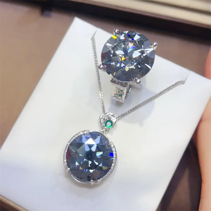 20 Carat Blue Black Moissanite Rings High End s925 Silver Big Moissanita Lab Diamond Gemstone Ring Plate 18k White Gold Jewelry