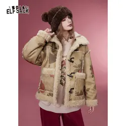 ELFSACK Graphic Cotton Jackets Women 2023 Winter New Luxury Designer Outwears