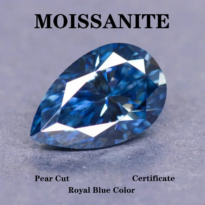 

Natural Royal Blue Color Moissanite Pear Cut for Jewel Making DIY Charms Ring Necklace Earrings Main Materials with Certificate