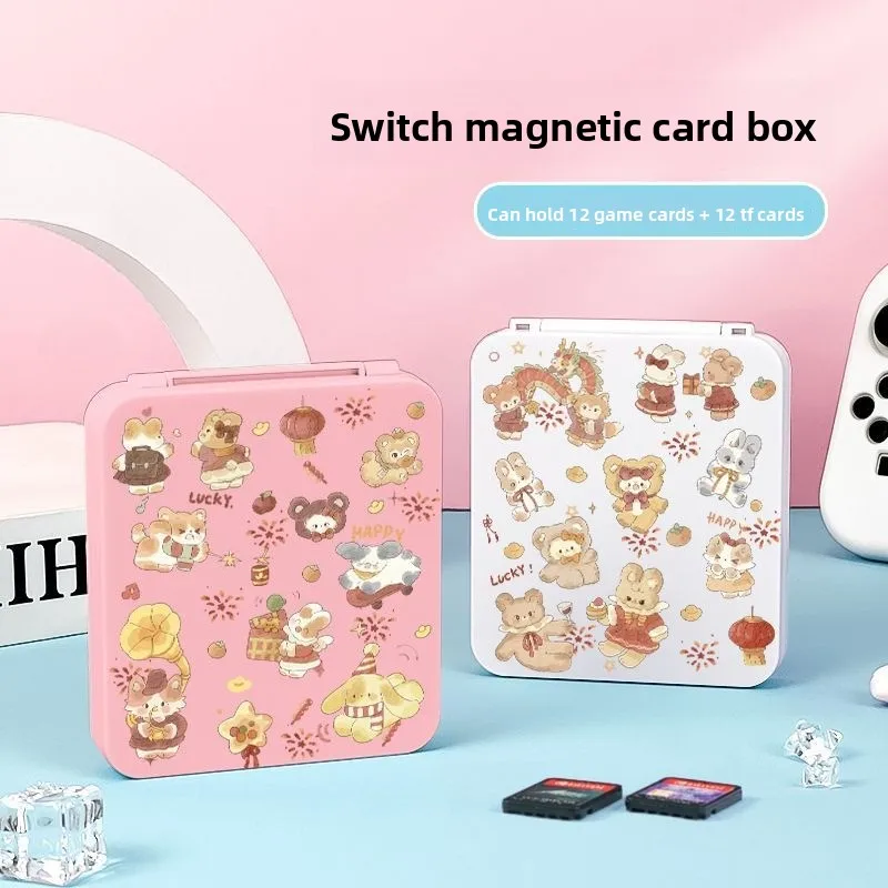 

Cute Cartoon Animal Print 12-in-1Magnetic Gaming Card Case Hard Shell Storage Box For Switch/Lite/Oled Gaming Accessories