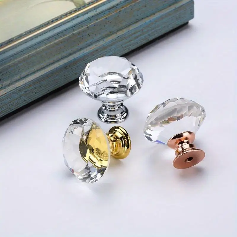 1 Shiny Acrylic Crystal Furniture Knob Single Hole Diamond Shaped Pulls Handle for Drawer Cabinet Wardrobe Kitchen Cupboard Door