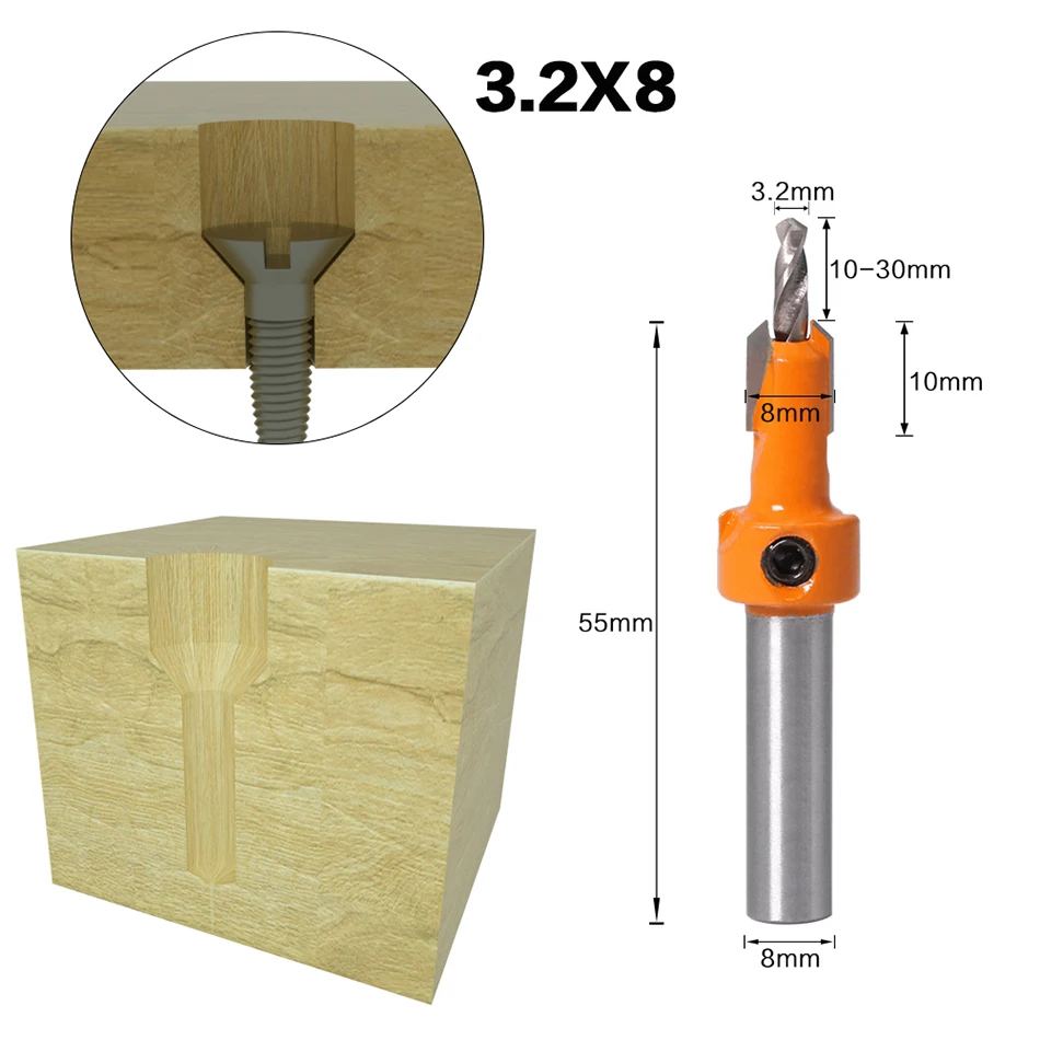 Fraise à bois HSS, tige de 8mm, fraiseuse, jeu de vis, extracteur, démolition, pour fraise à bois