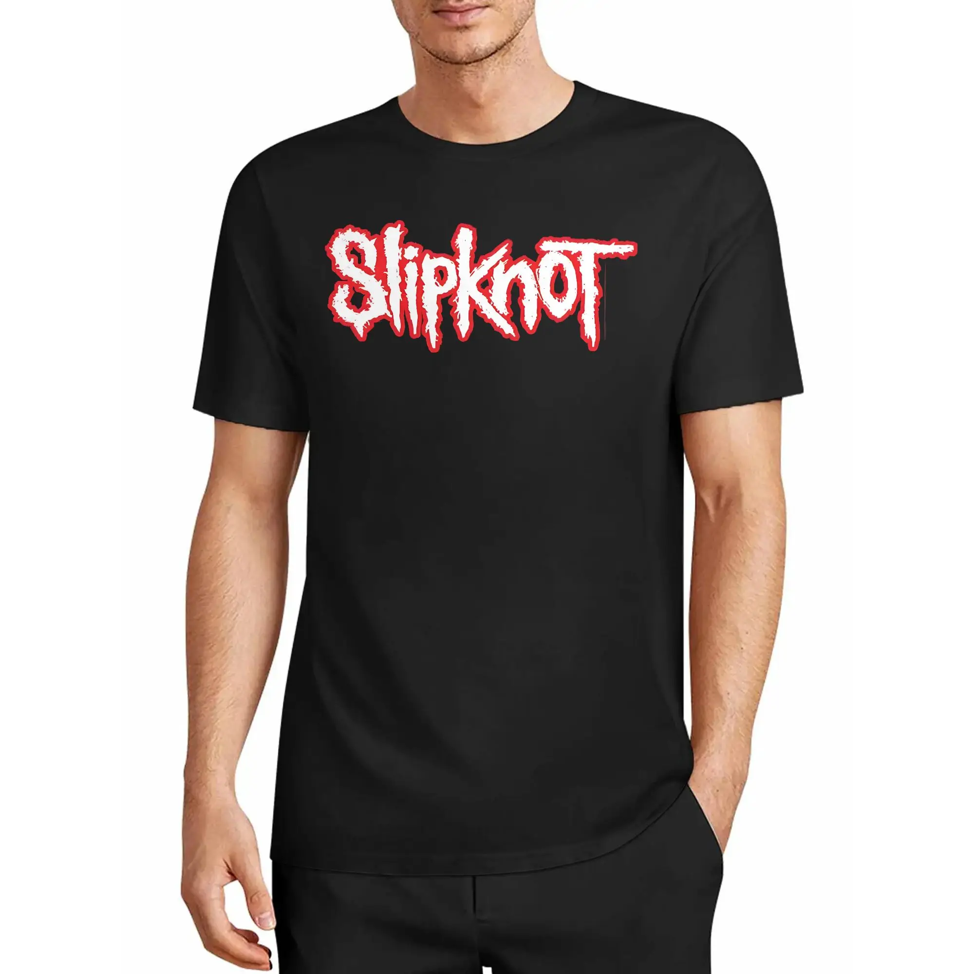 Wrapped in the Rough and Rugged Melodies of Slipknot, the Hardcore Logo Outfitting Style Captures the Fiery Attitude Unique to Heavy Metal. Rock T-Shirt