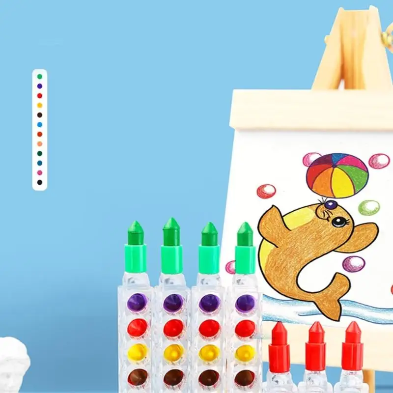 K1AA wasbare peuter Crayon 8 kleurolie Pastels stapelen bouwstenen Crayon Pen