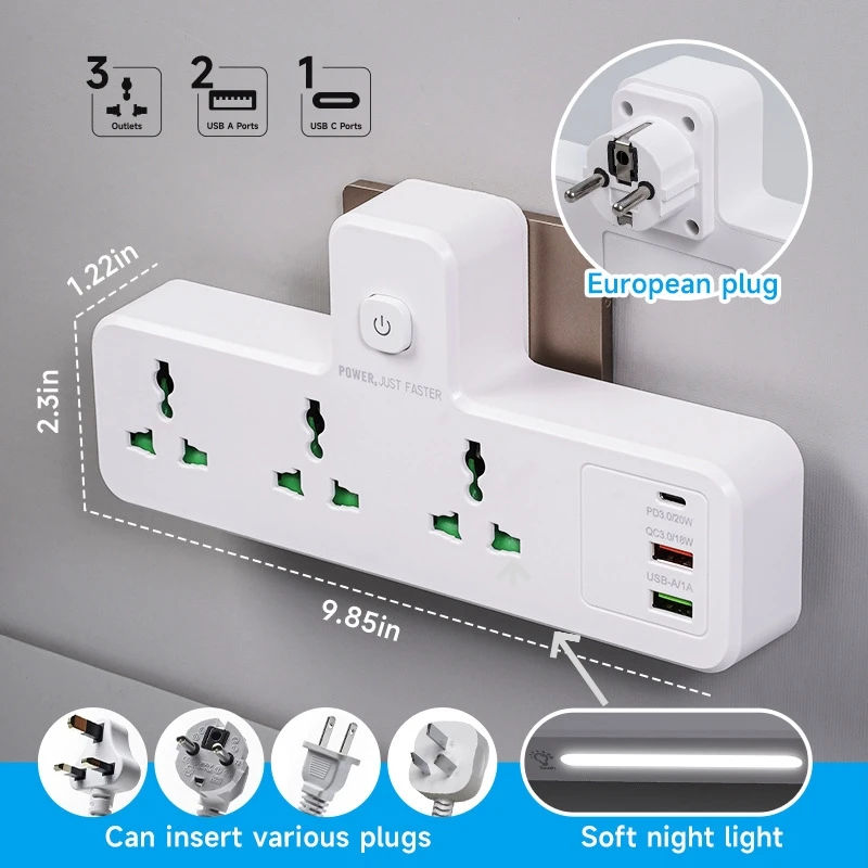 EU UK AU US Plug AC Outlet Power Strip Multiprise Wall Socket Universal Network Filter USB Type C Adapter for Home night light