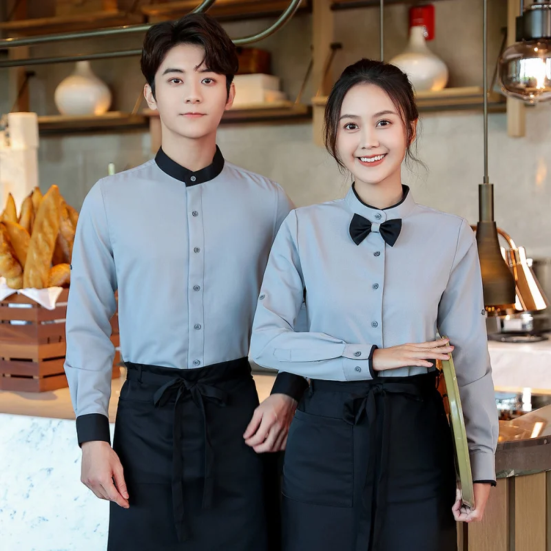 

Fast Food Restaurant Server Uniform Long Sleeve Western Restaurant Coffee Shop Steakhouse Burger Cake Shop Employee Shirt for Wo