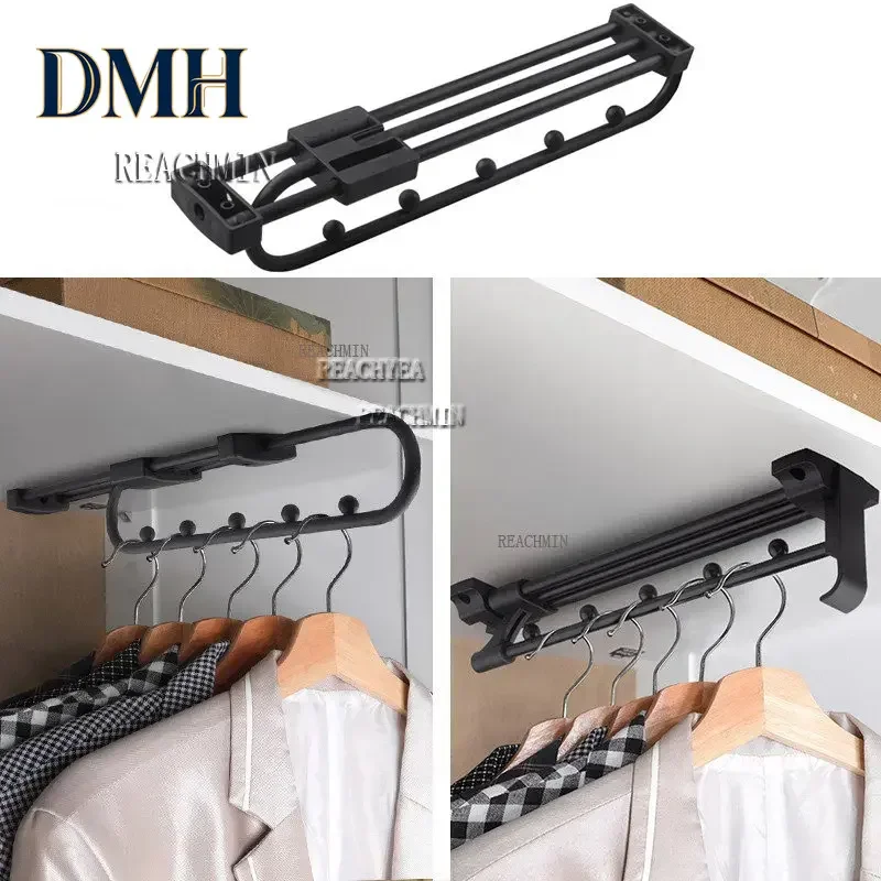 DMH-Upgrade Top Loading Adjustable Clothes Rails Wardrobe Pull Out Retractable Cabinet Clothes Hanger Closet Rod Organizer Rack