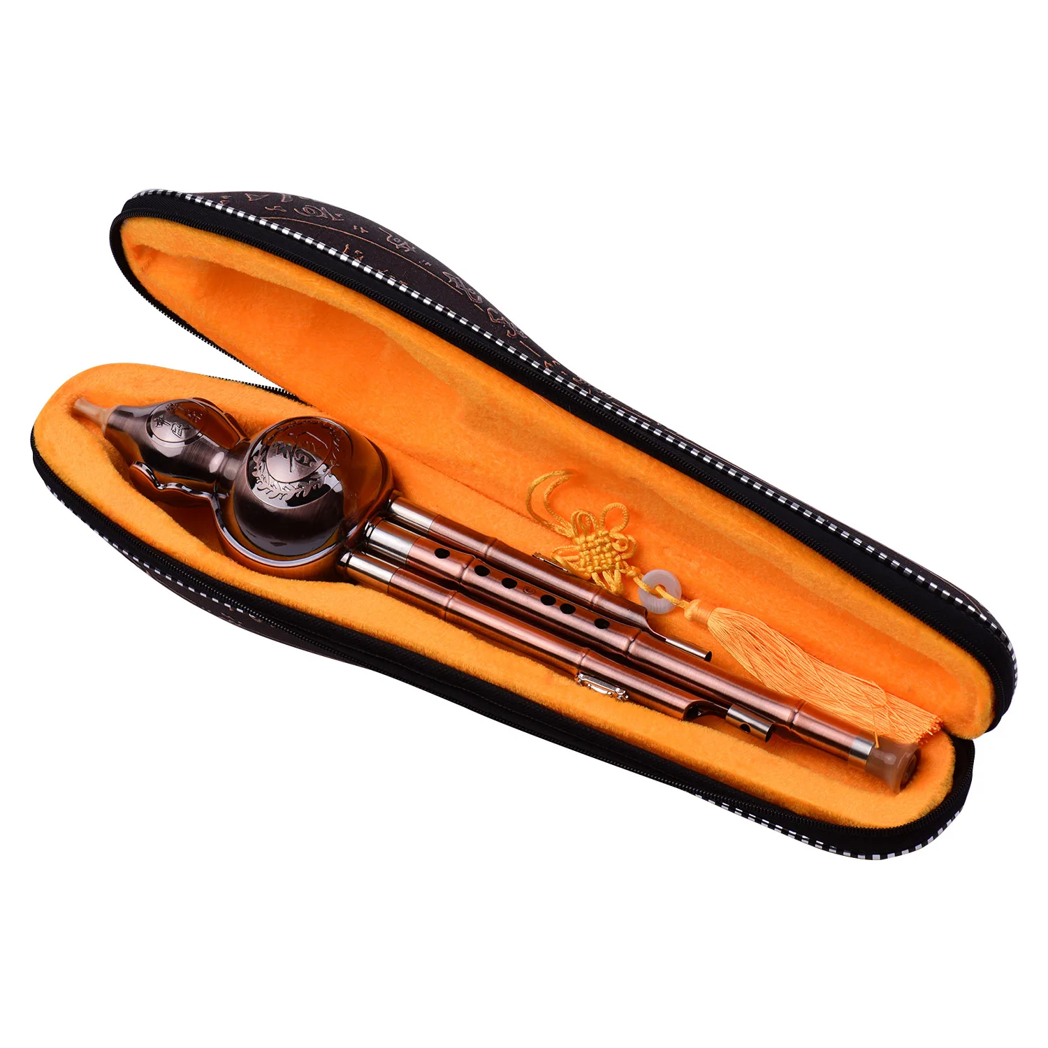 3 Tone C-Key Hulusi Gourd Cucurbit Flute Aluminum with Copper Plated Pipes Chinese Traditional Instrument