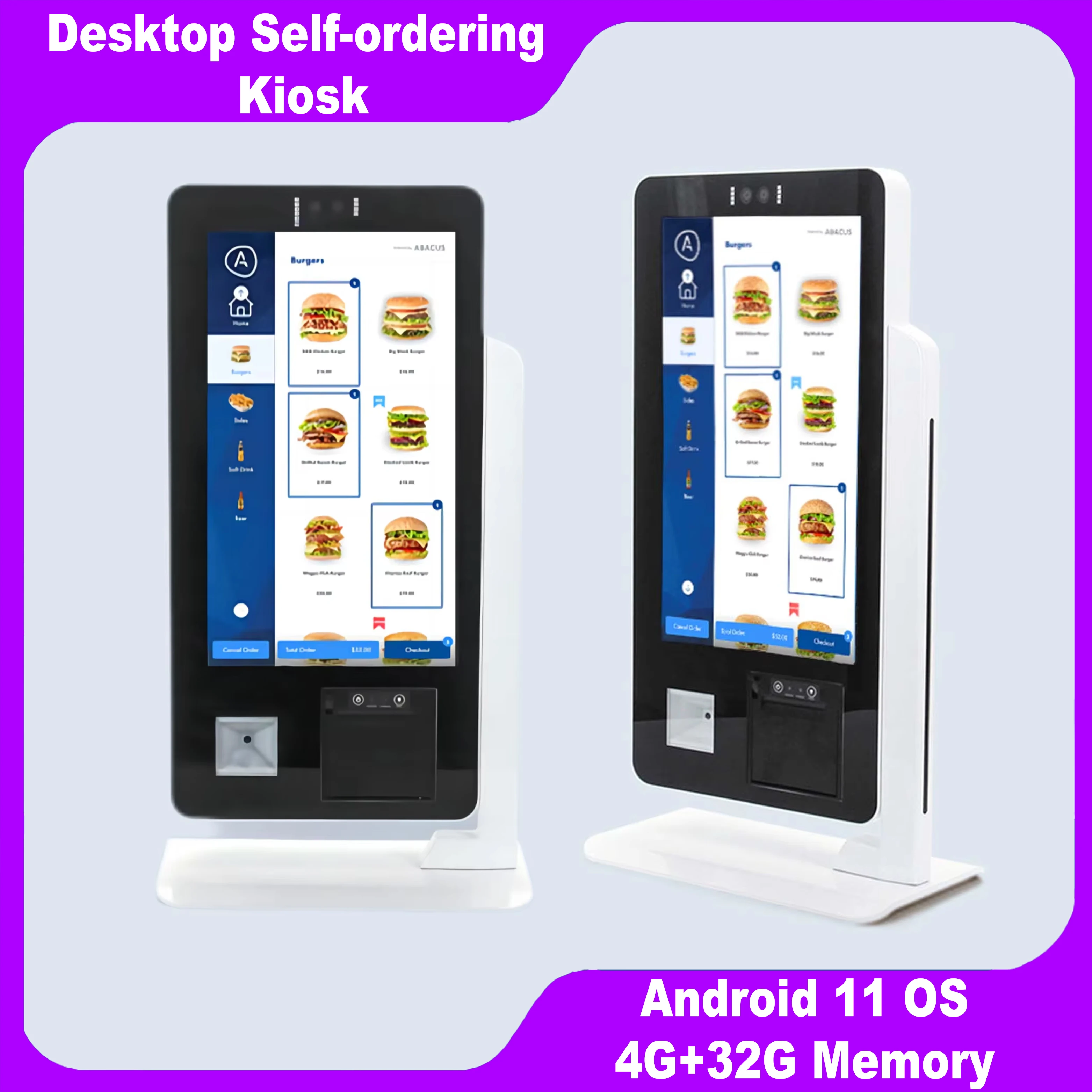 Desktop Self Ordering Kiosk 15.6 Inch IPS Touch Screen Self Service Machine Desktop POS Terminal With Printer QR code Scanner